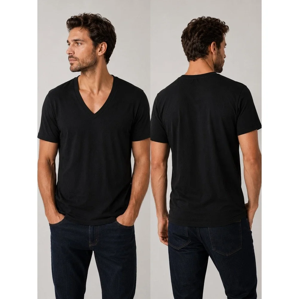 Tommy John Undershirt Mens Medium Black Cool Cotton Stay-Tucked V-Neck T-Shirt